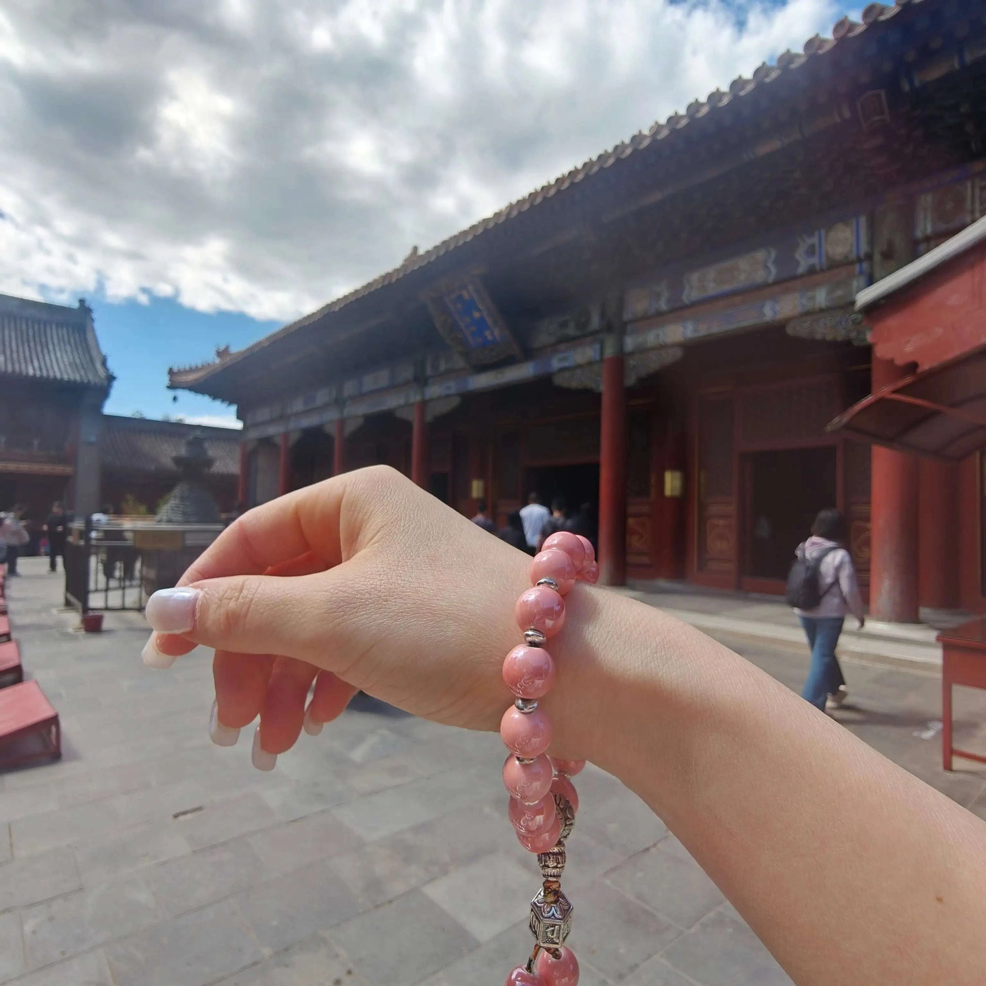 10mm Porcelain Beaded Bracelet | Temple-Inspired Non-Tarnish Charm for Calm & Balance (White/Pink/Blue) - Blissette
