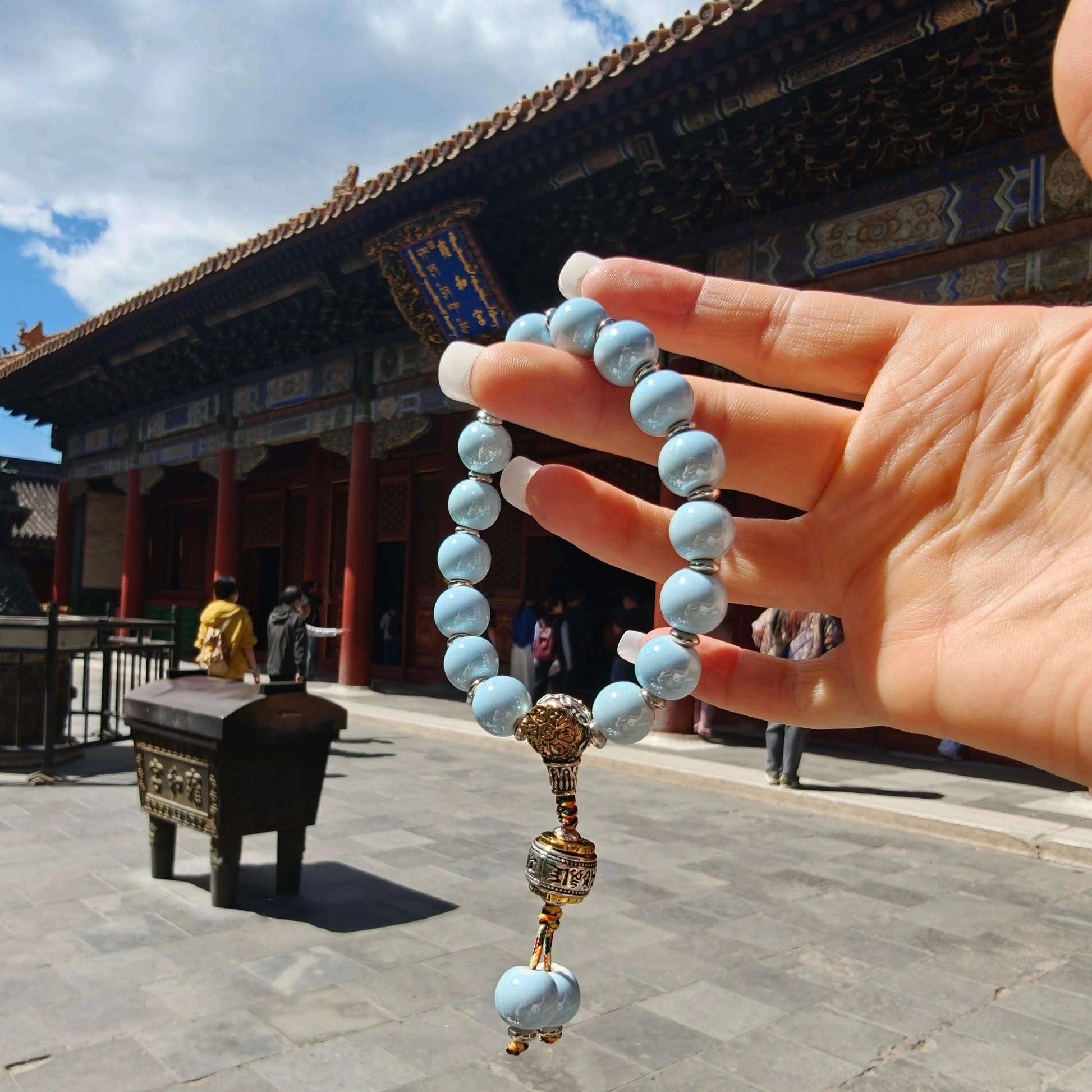 10mm Porcelain Beaded Bracelet | Temple-Inspired Non-Tarnish Charm for Calm & Balance (White/Pink/Blue) - Blissette