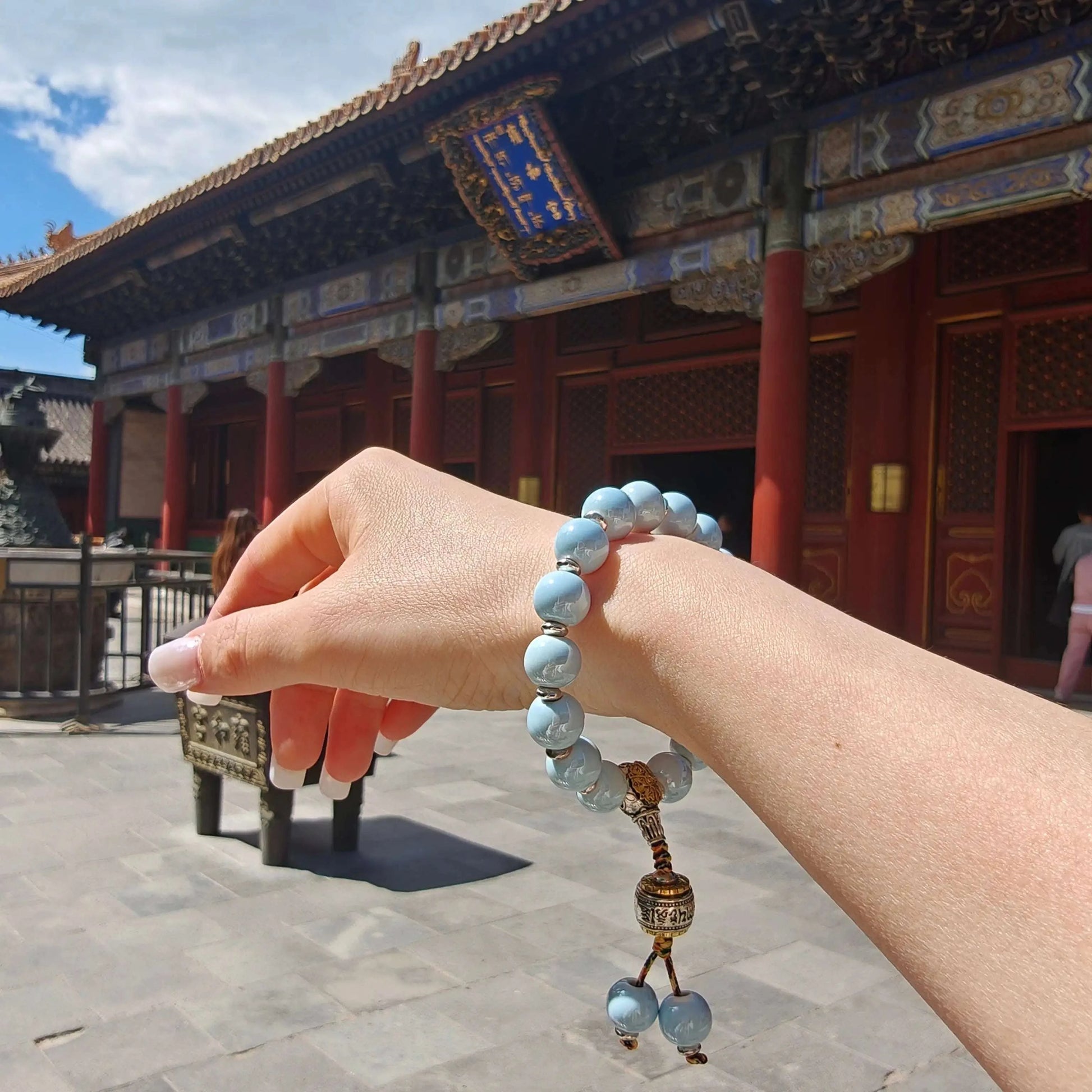 10mm Porcelain Beaded Bracelet | Temple-Inspired Non-Tarnish Charm for Calm & Balance (White/Pink/Blue) - Blissette