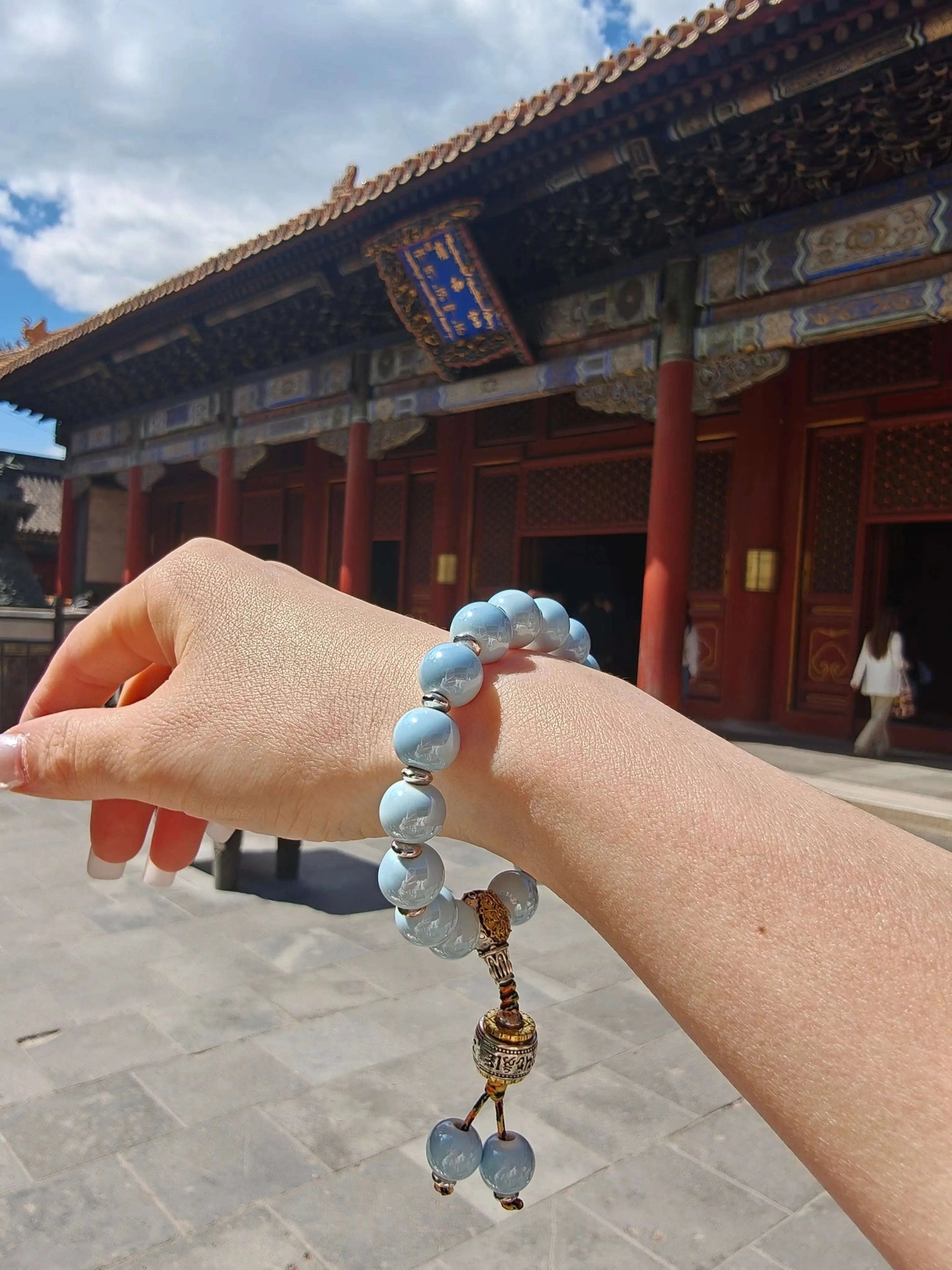 10mm Porcelain Beaded Bracelet | Temple-Inspired Non-Tarnish Charm for Calm & Balance (White/Pink/Blue) - Blissette