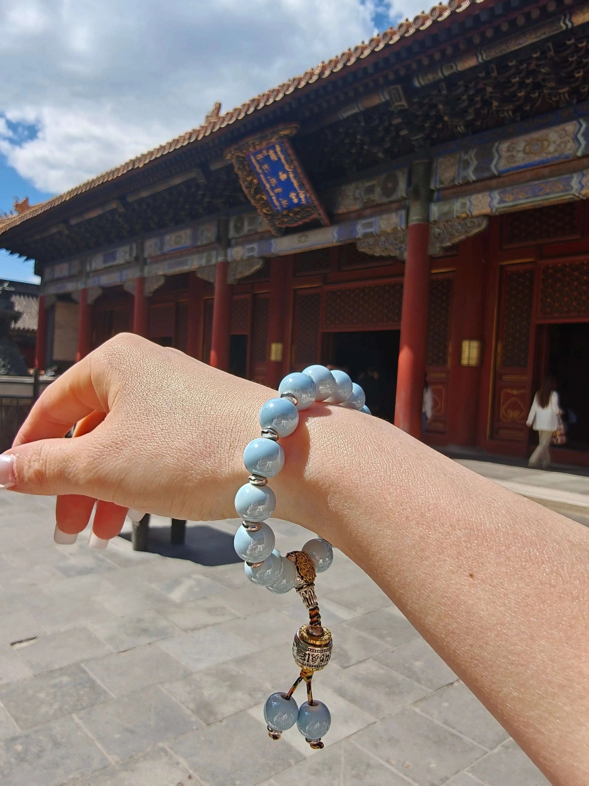 10mm Porcelain Beaded Bracelet | Temple-Inspired Non-Tarnish Charm for Calm & Balance (White/Pink/Blue) - Blissette