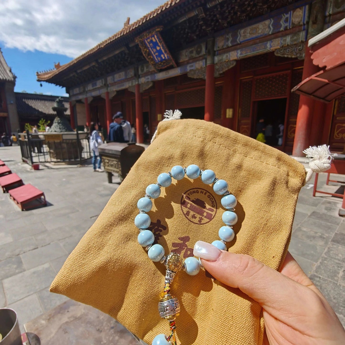 10mm Porcelain Beaded Bracelet | Temple-Inspired Non-Tarnish Charm for Calm & Balance (White/Pink/Blue) - Blissette