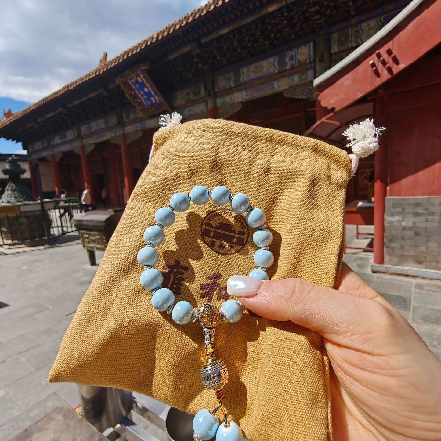 10mm Porcelain Beaded Bracelet | Temple-Inspired Non-Tarnish Charm for Calm & Balance (White/Pink/Blue) - Blissette