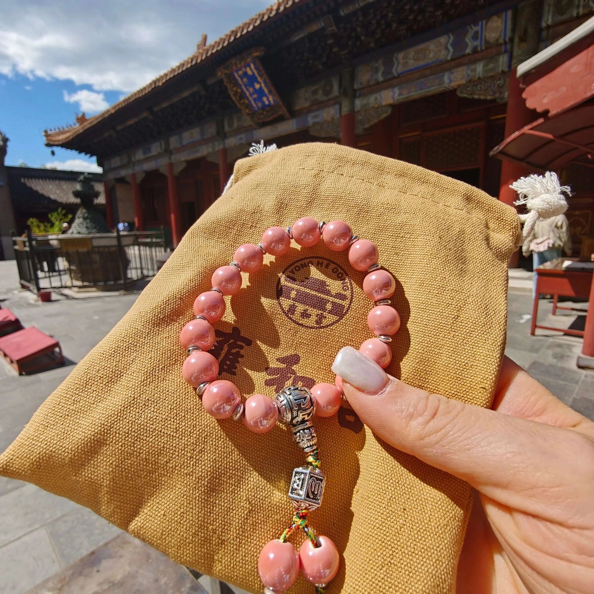 10mm Porcelain Beaded Bracelet | Temple-Inspired Non-Tarnish Charm for Calm & Balance (White/Pink/Blue) - Blissette