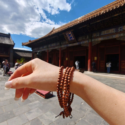 4mm Natural Sandalwood Mala Bracelet | Temple-Inspired Multi-Layer Wrap for Calm & Mindful Living - undefined