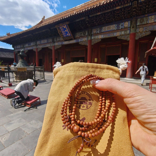 4mm Natural Sandalwood Mala Bracelet | Temple-Inspired Multi-Layer Wrap for Calm & Mindful Living - undefined
