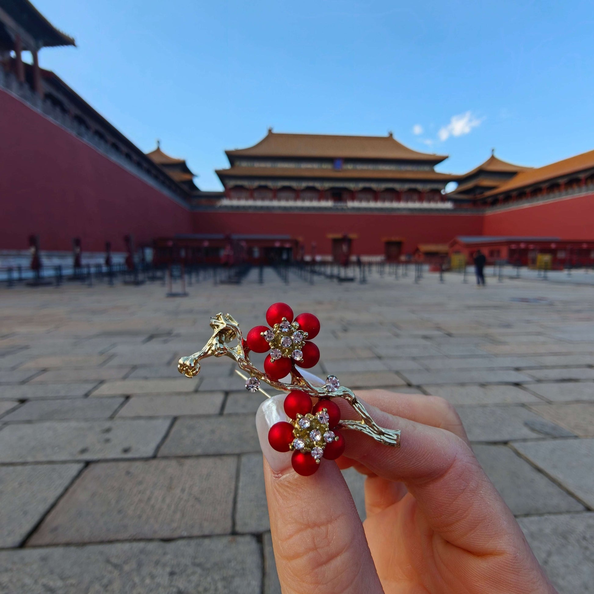 Red Plum Blossom Brooch | Palace-Inspired Floral Design for Positive Energy & Resilience - Blissette