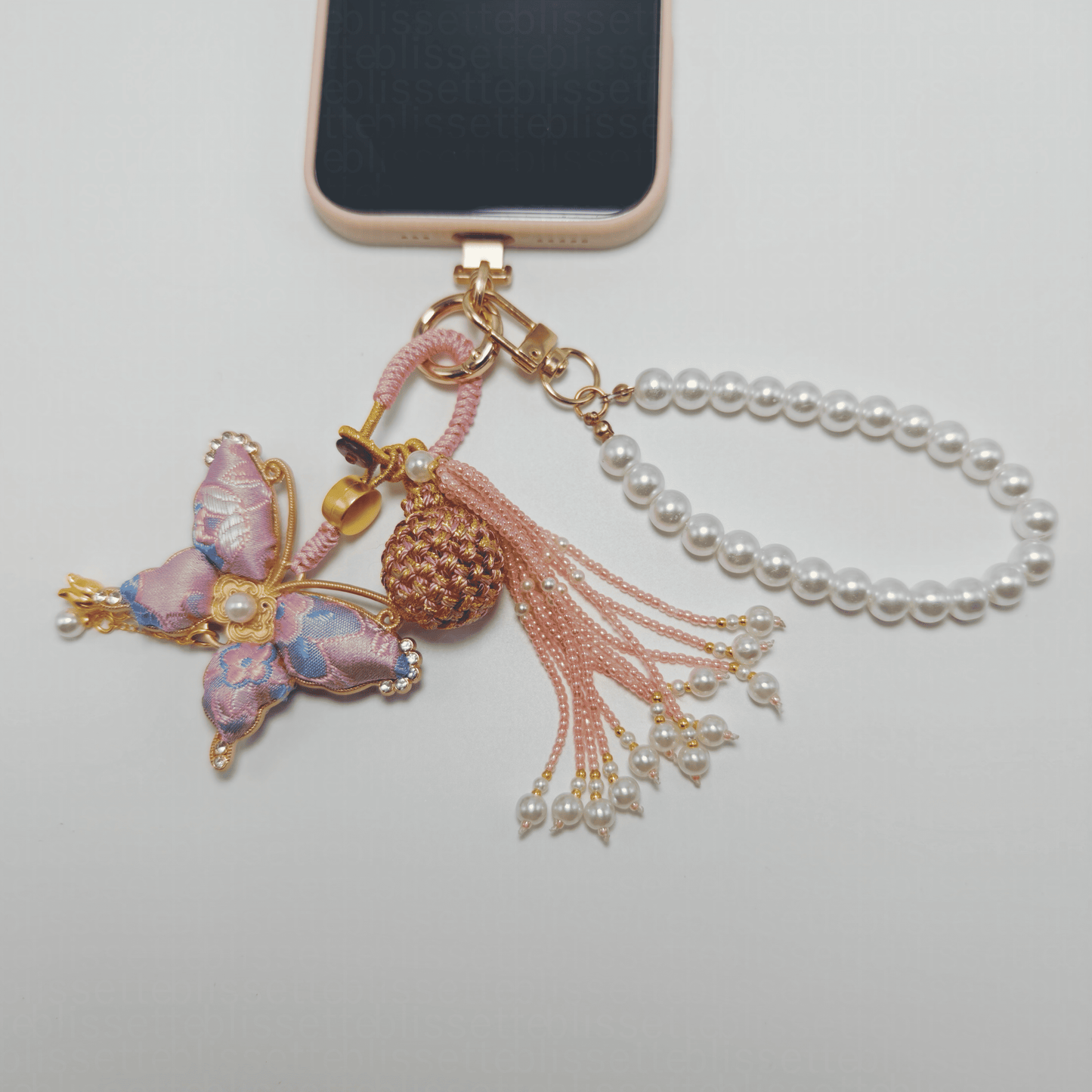 Pink Song Brocade Butterfly Charm | Versatile Keychain, Bag & Phone Accessory (Palace-Inspired)