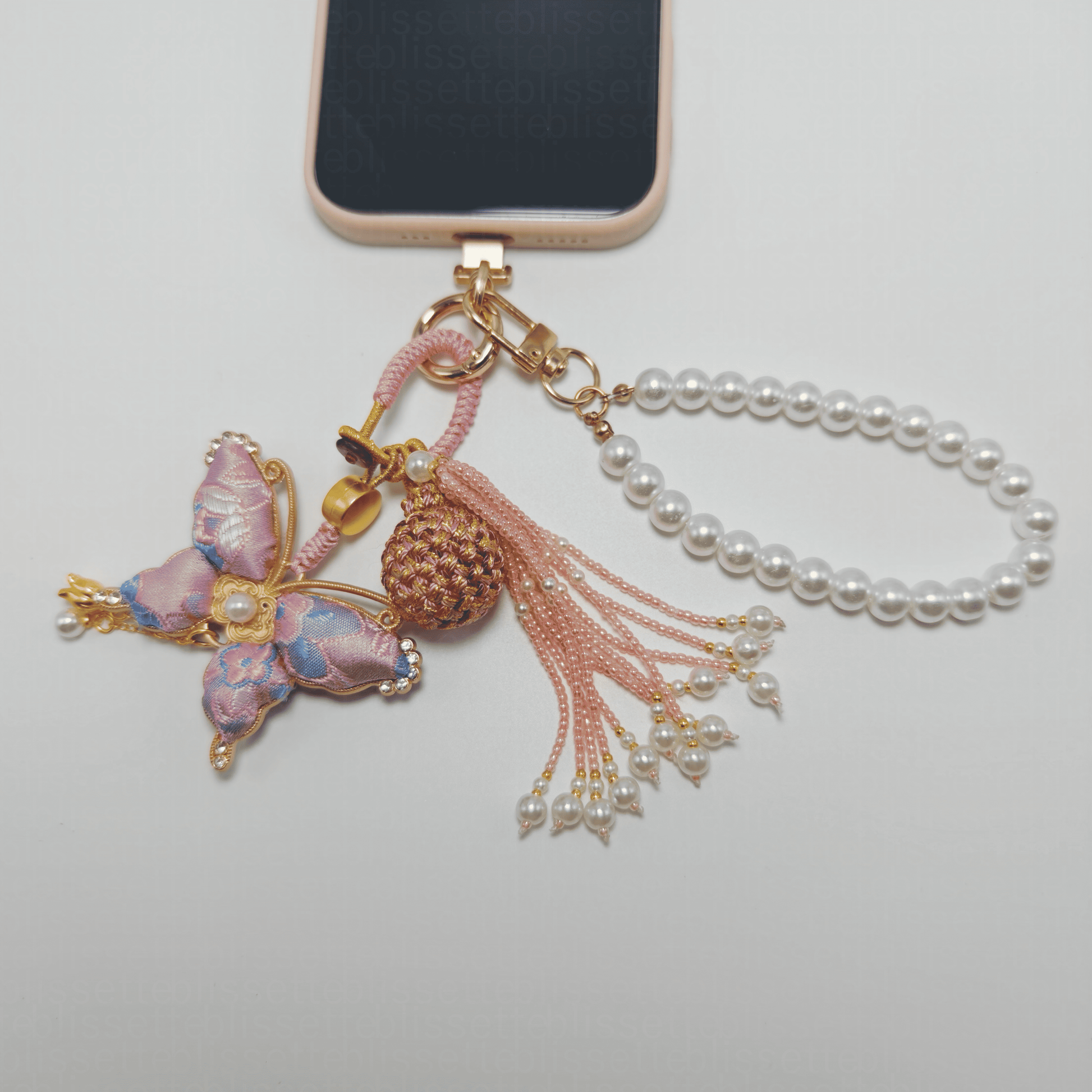 Pink Song Brocade Butterfly Charm | Versatile Keychain, Bag & Phone Accessory (Palace-Inspired)