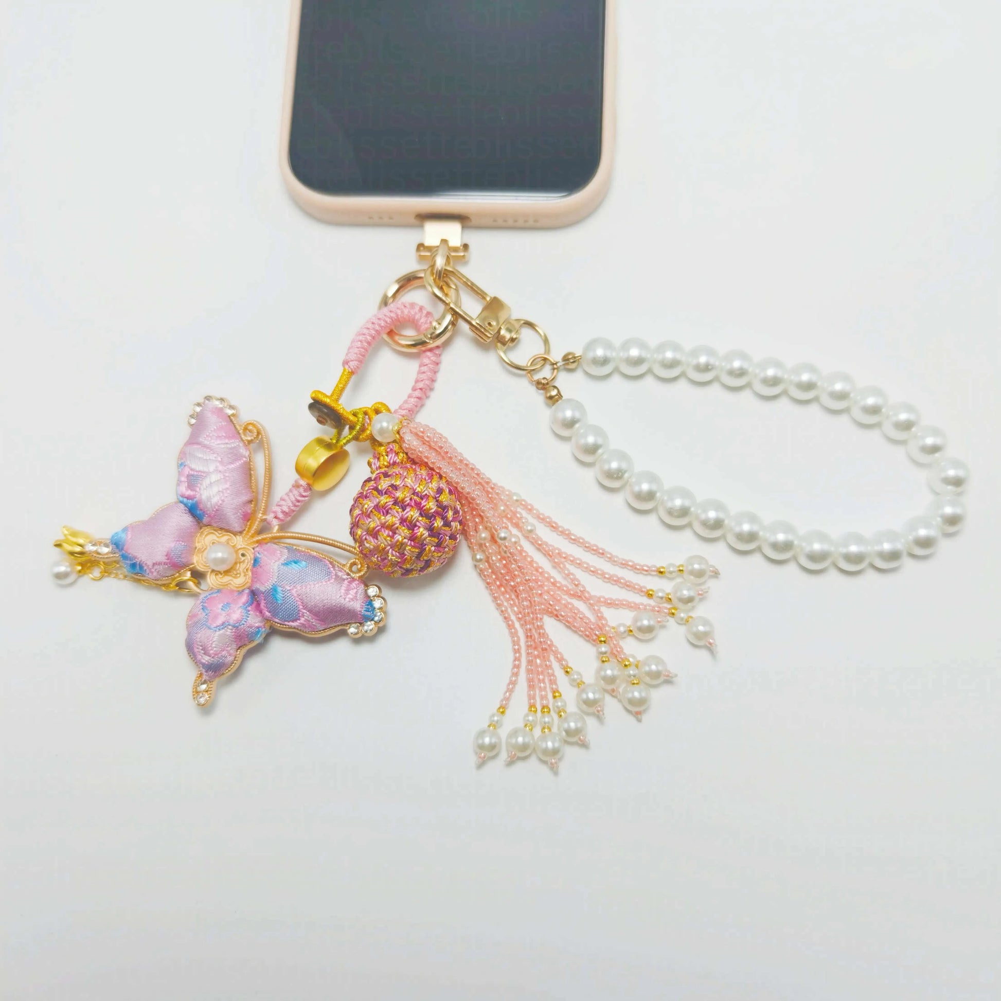 Pink Song Brocade Butterfly Charm | Versatile Keychain, Bag & Phone Accessory (Palace-Inspired)