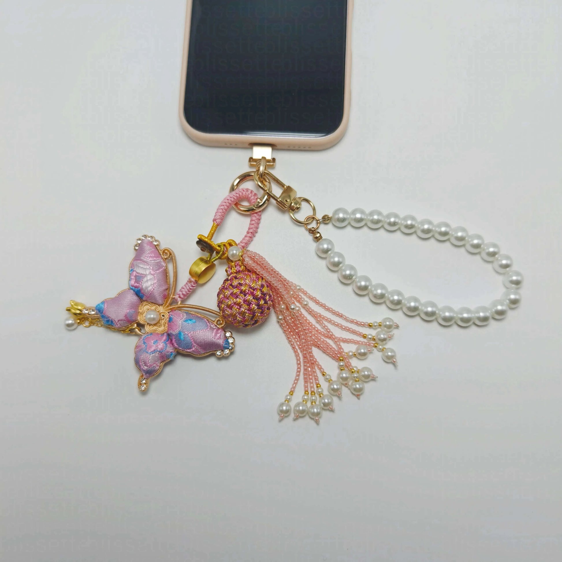 Pink Song Brocade Butterfly Charm | Versatile Keychain, Bag & Phone Accessory (Palace-Inspired)