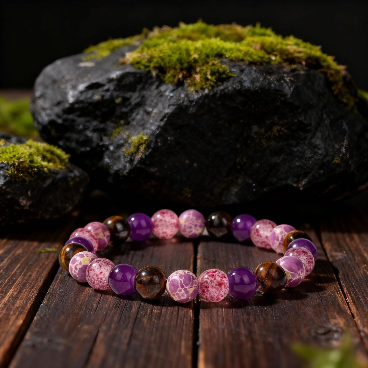 Natural Shoushan Stone & Tiger Eye Crystal Beaded Bracelet, Healing Natural Stone Stretch Bracelet for Daily Jewelry Gift