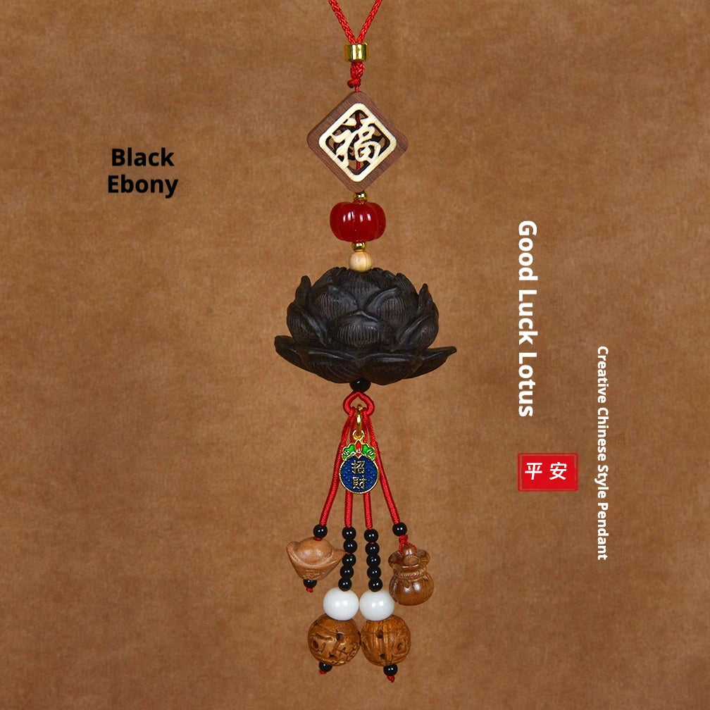Blood Sandalwood Lotus Good Luck Car Hanging Ornament Chinese Blessing Mirror Pendant