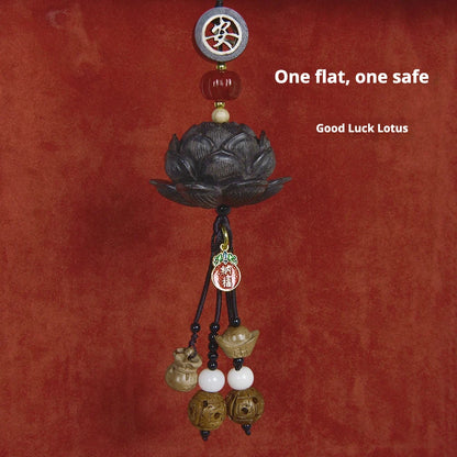 Blood Sandalwood Lotus Good Luck Car Hanging Ornament Chinese Blessing Mirror Pendant