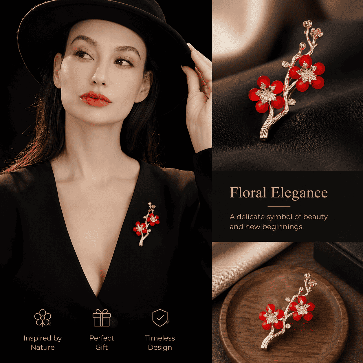 Red Plum Blossom Brooch | Palace-Inspired Floral Design for Positive Energy & Resilience - Blissette