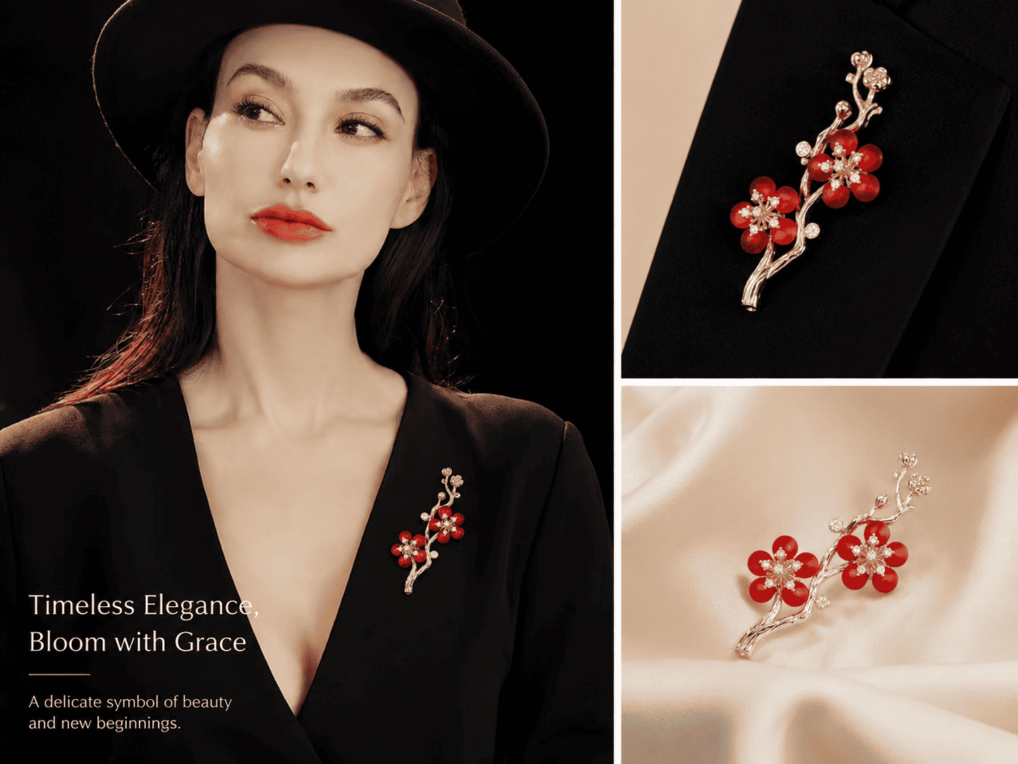 Red Plum Blossom Brooch | Palace-Inspired Floral Design for Positive Energy & Resilience - Blissette
