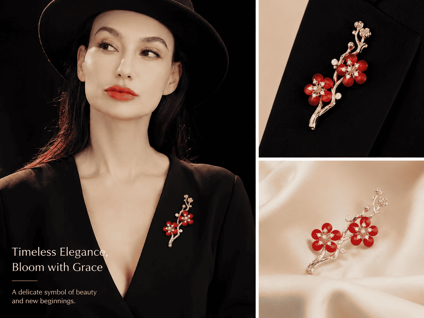 Red Plum Blossom Brooch | Palace-Inspired Floral Design for Positive Energy & Resilience - Blissette