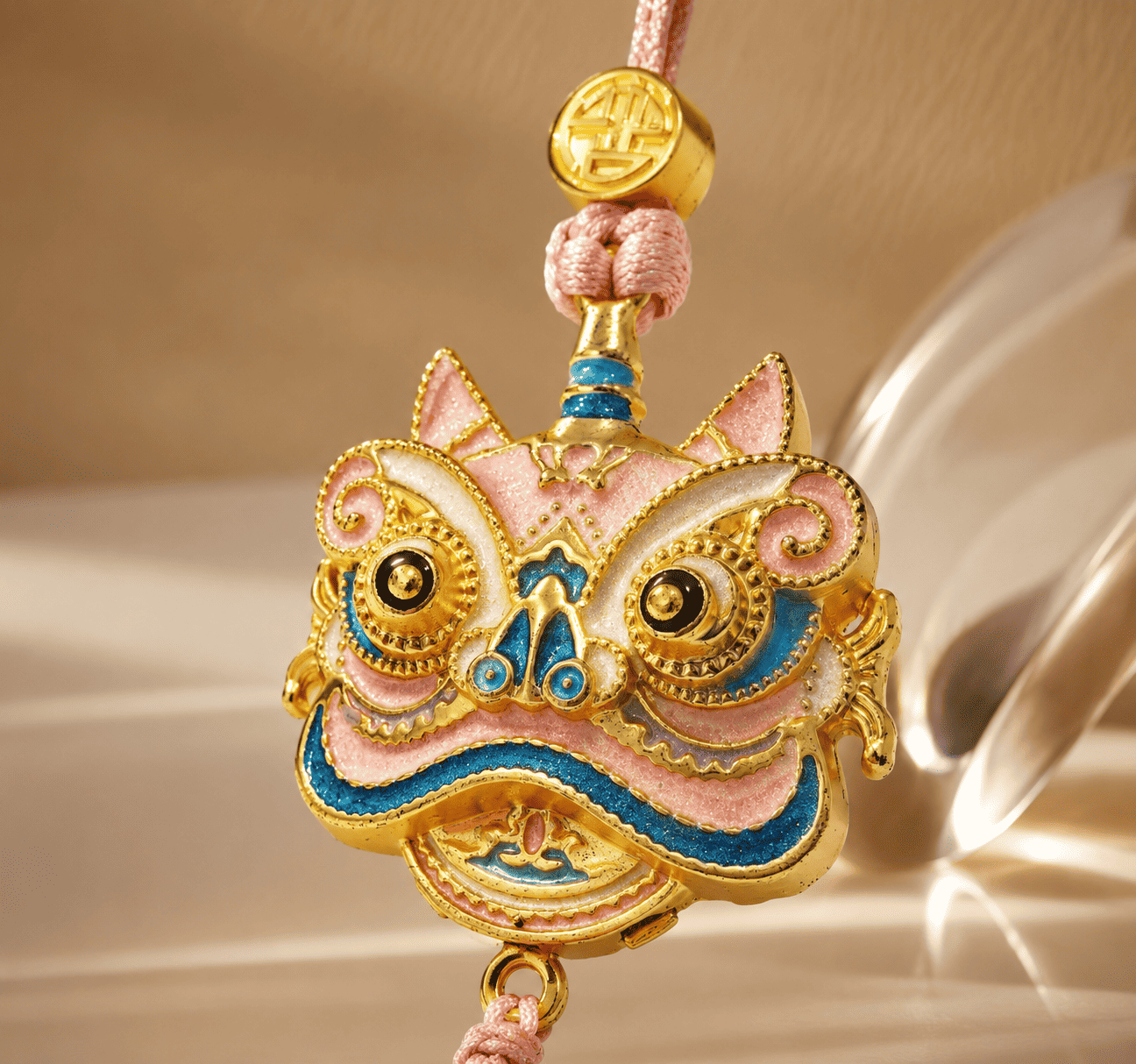 Palace-Inspired Lion Dance Car Hanging Ornament | Traditional Folk Art for Positive Energy & Good Fortune (Pink/Red) - Blissette