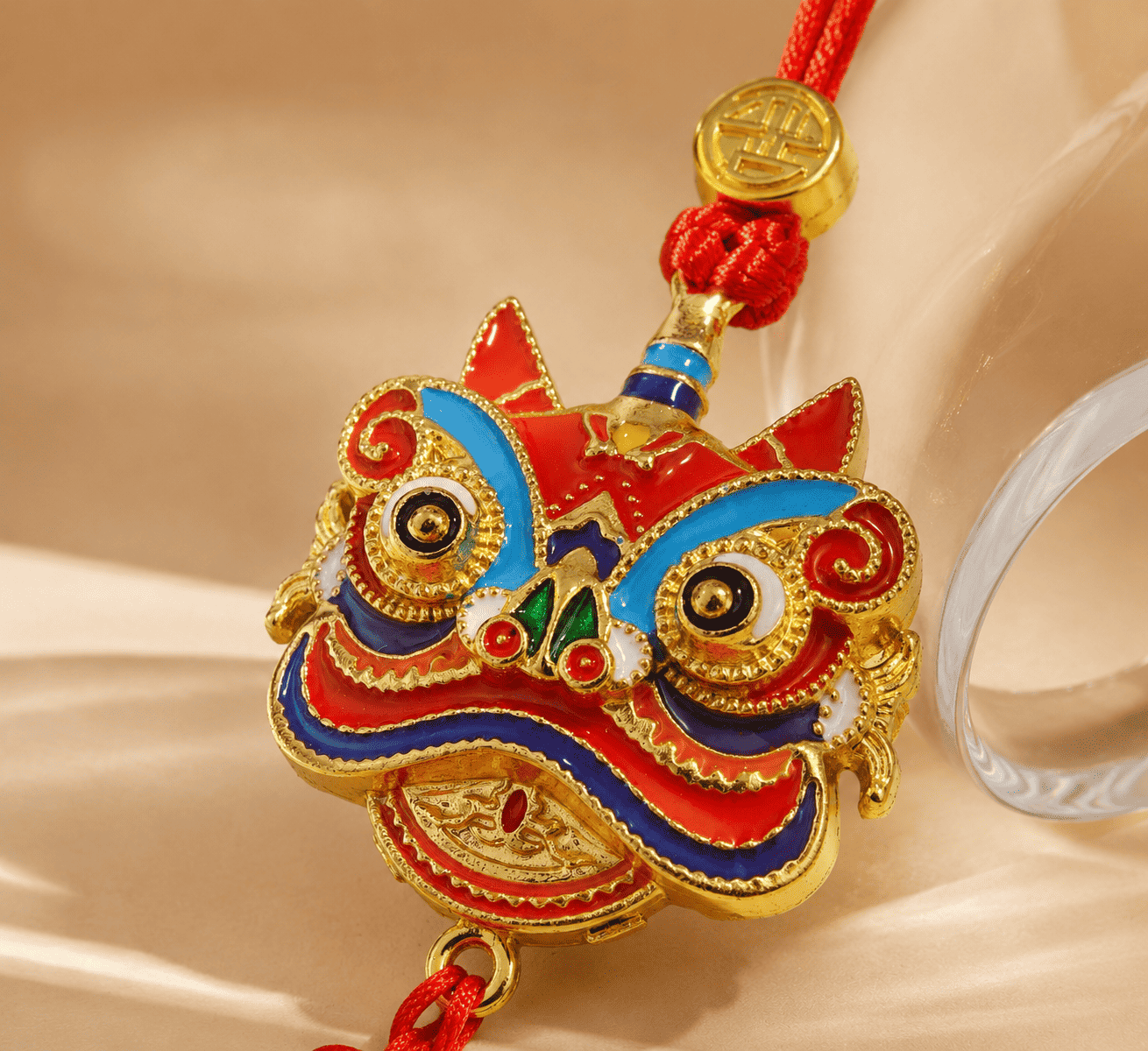 Palace-Inspired Lion Dance Car Hanging Ornament | Traditional Folk Art for Positive Energy & Good Fortune (Pink/Red) - Blissette