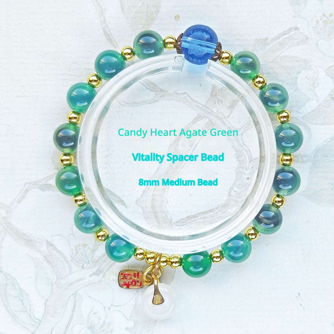 Sugar Heart Agate Bracelet | Half-Sugar Solid Color Small Beads | Beijing Temple Style | Exquisite Classic Design | 8mm Medium Beads, Blue - Blissette