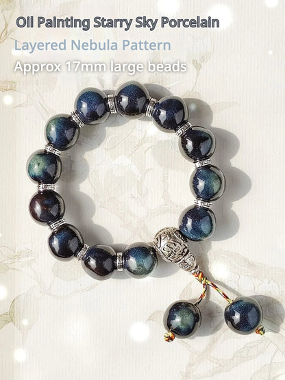 Colorful Pearlescent Porcelain Simple Bracelet, 10mm White Porcelain Beads, Boutique Quality Unisex Single‑Color Ceramic Handcraf