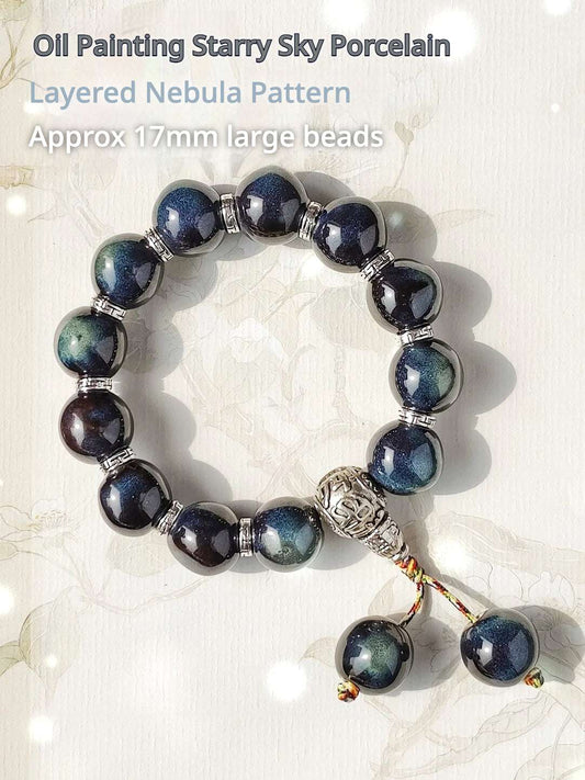 Colorful Pearlescent Porcelain Simple Bracelet, 10mm White Porcelain Beads, Boutique Quality Unisex Single‑Color Ceramic Handcraf - undefined