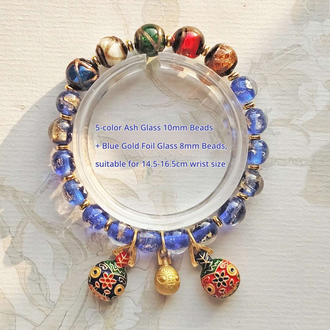 Beijing Temple Style Bracelet | Multi-Gem Gold Sand Glass & Amethyst | Five Blessings "Gold Swallowing Beast" | New Chinese Style - Blissette