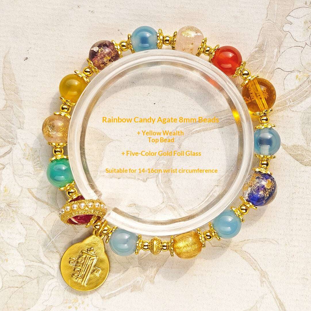 Sugar Heart Agate Half-Sugar Bracelet | Gold Foil Glass Design | Panjiayuan Premium Quality 2026 | New Chinese Style - Blissette