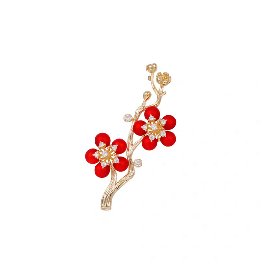 Red Plum Blossom Brooch | Palace-Inspired Floral Design for Positive Energy & Resilience