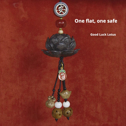 Blood Sandalwood Lotus Good Luck Car Hanging Ornament Chinese Blessing Mirror Pendant