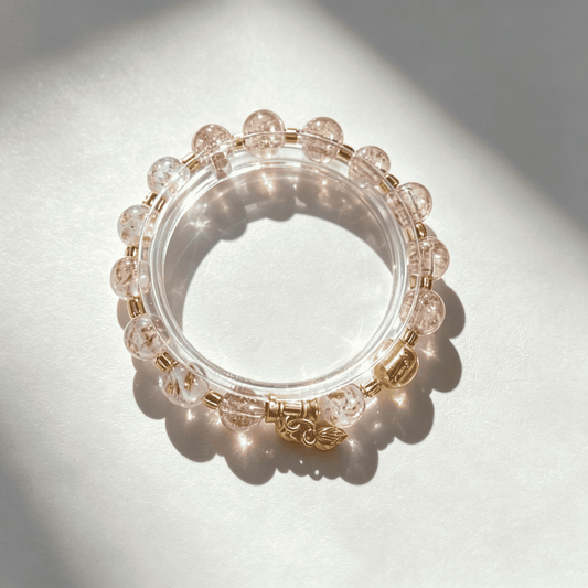 Pink & White Two - Tone Glow - in - the - Dark Beaded Bracelet | “Two Worlds in Love” Floral Charm Bracelet (10mm Beads) - Blissette